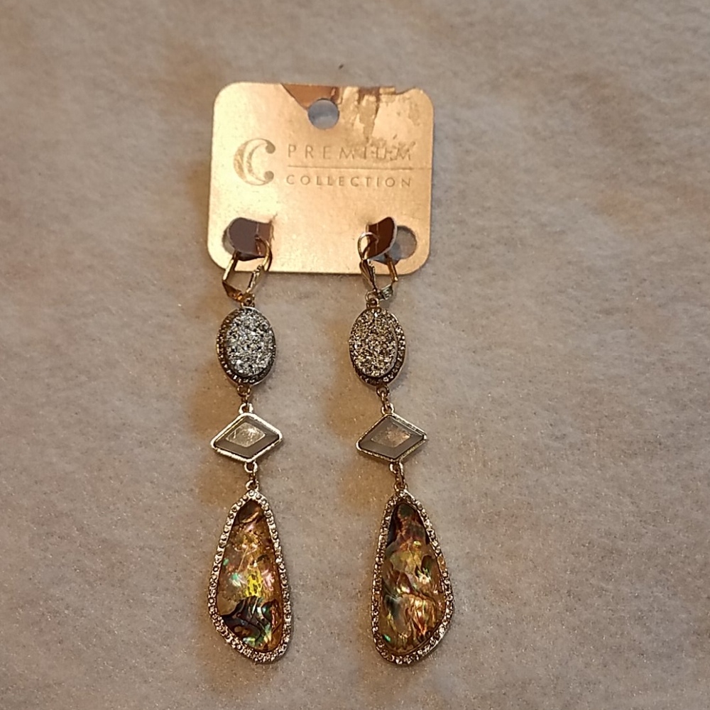 Mother of Pearl, Moon & Graphite Stone Earrings